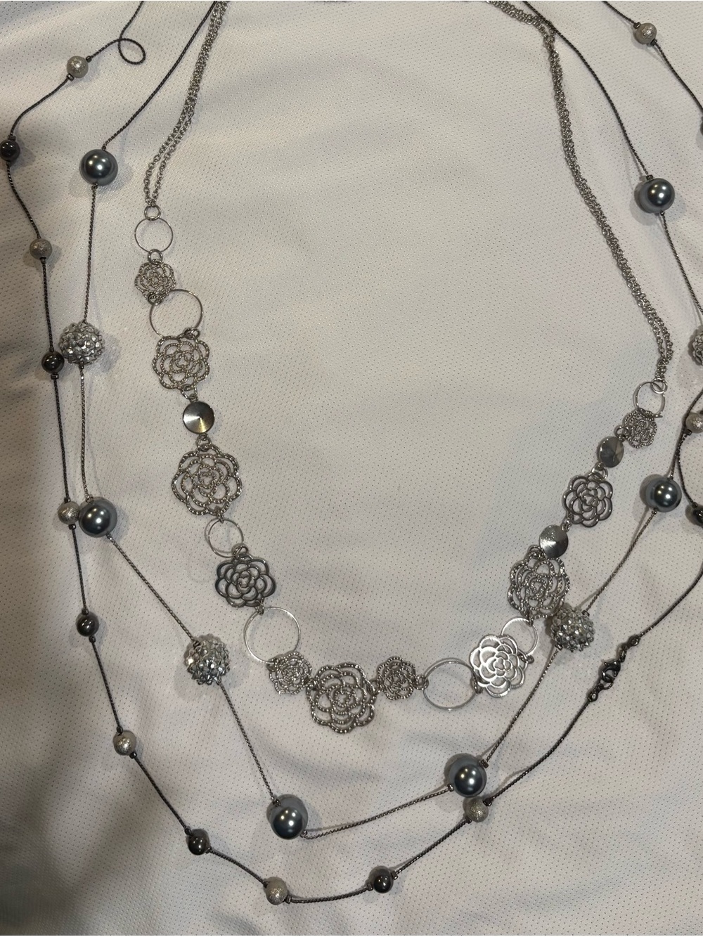Stunning Silver toned Necklace Strands/Layered Lot of 3